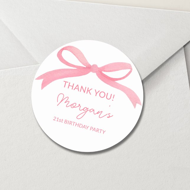 Sticker Rond Blush rose Bow fête d'anniversaire mignonne (Créateur téléchargé)