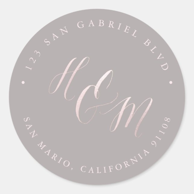 Sticker Rond Blush rose calligraphié monogramme personnalisé av (Devant)