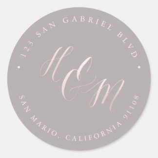 Sticker Rond Blush rose calligraphié monogramme personnalisé av