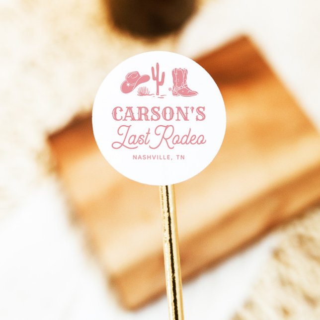 Sticker Rond Blush rose Dernier Rodéo Cowgirl Bachelorette Part (Créateur téléchargé)