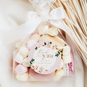 Sticker Rond Blush rose floral fleur sauvage nuptiale merci