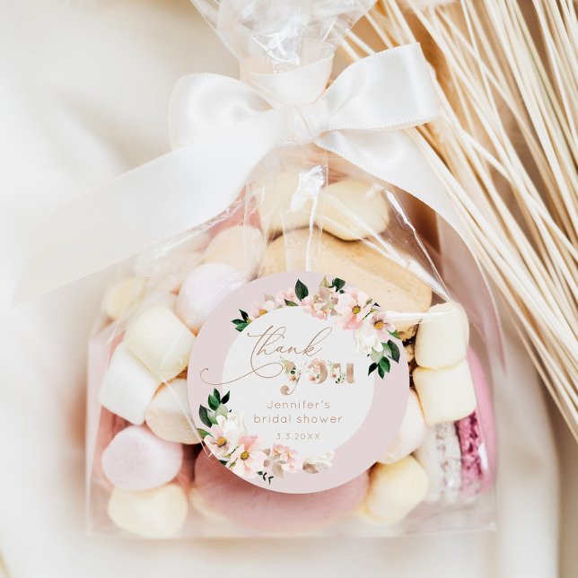 Sticker Rond Blush rose floral fleur sauvage nuptiale merci (Créateur téléchargé)