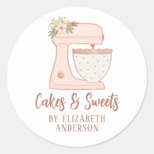 Sticker Rond Blush Rose Floral Gâteau Mixer Boulangerie Restaur