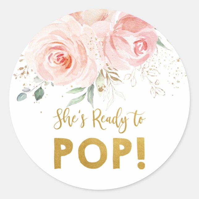 Sticker Rond Blush Rose Floral Gold Elle est prête à la pop (Devant)