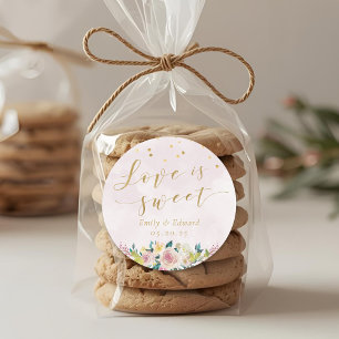 Sticker Rond Blush rose Floral Mariage Favor L'amour est doux