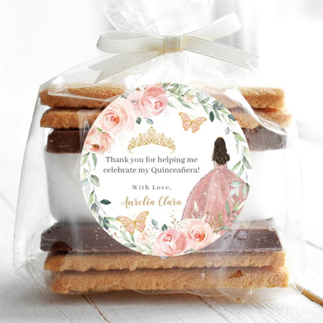 Sticker Rond Blush rose Floral Quinceañera Sweet 16 Anniversair (Créateur téléchargé)