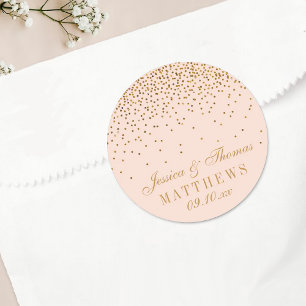 Sticker Rond Blush Rose & Gold Confetti Mariage Faveur