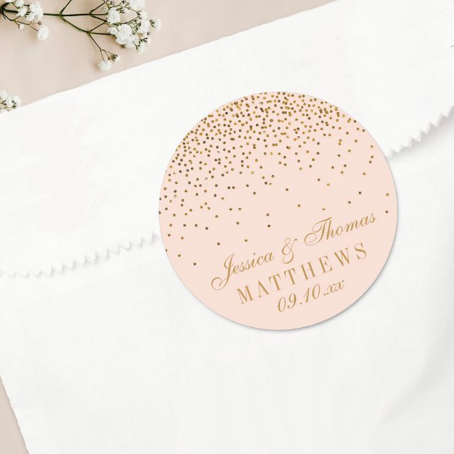 Sticker Rond Blush Rose & Gold Confetti Mariage Faveur (Créateur téléchargé)