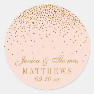 Sticker Rond Blush Rose & Gold Confetti Mariage Faveur