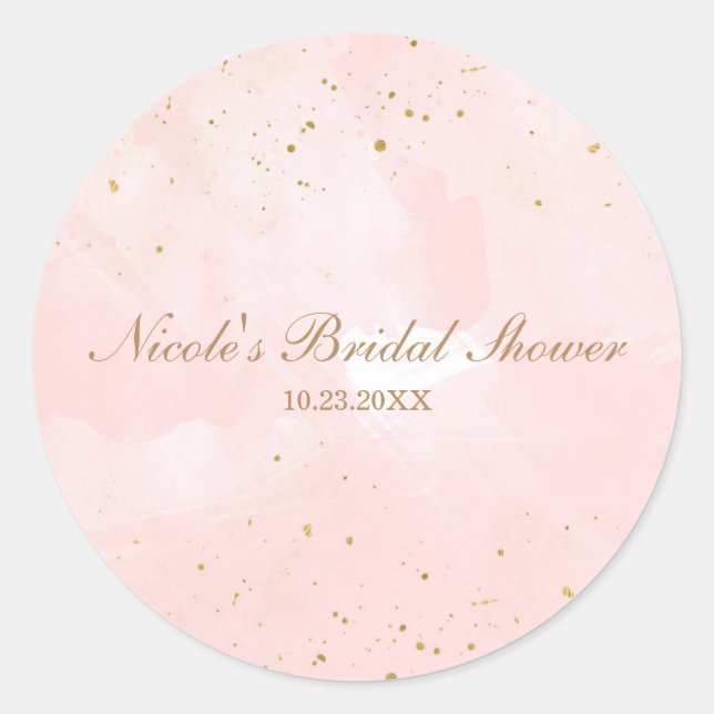 Sticker Rond Blush rose & Gold Splatter Fête des mariées modern (Devant)
