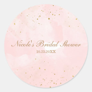 Sticker Rond Blush rose & Gold Splatter Fête des mariées modern
