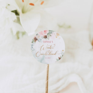 Sticker Rond Blush rose hiver onederland fille anniversaire