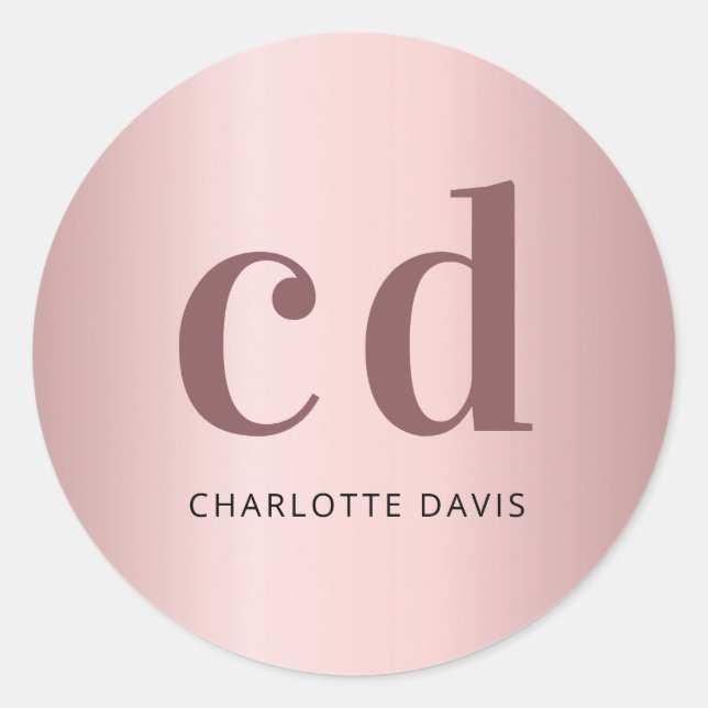 Sticker Rond Blush rose monogramme initiales rose poussiéreuse (Devant)