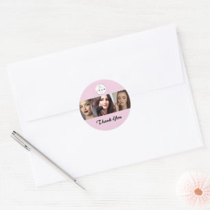 Sticker Rond Blush Rose Noir Écriture 3 Photo Maquillage Merci