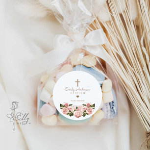 Sticker Rond Blush Rose or Roses Christening Favoriser