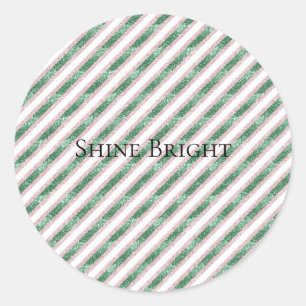 Sticker Rond Blush Rose Vert Pailleté Rayures Noël