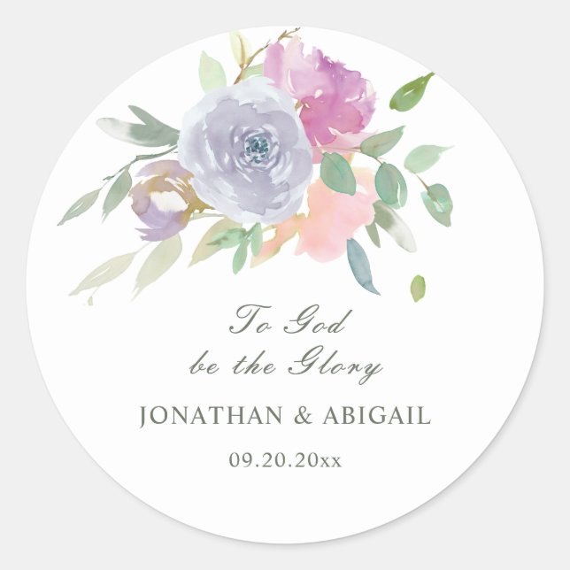 Sticker Rond Blush rose violet simple Floral Mariage chrétien (Devant)