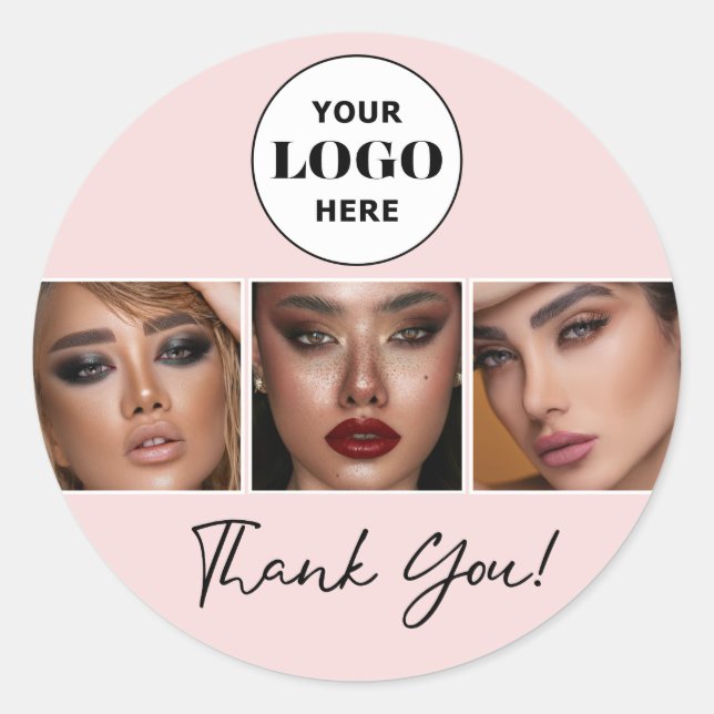 Sticker Rond Blush Script Logo Photo Maquillage Merci (Devant)