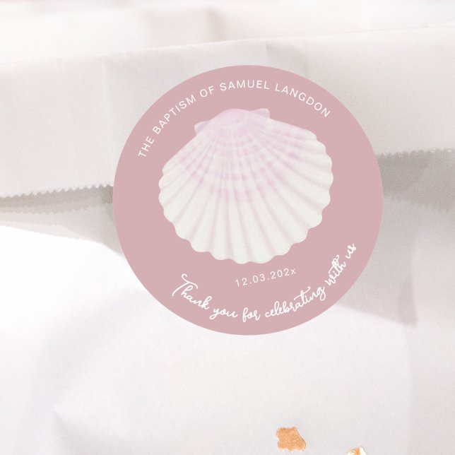 Sticker Rond Blush shell Christening baptism Thank you (Créateur téléchargé)
