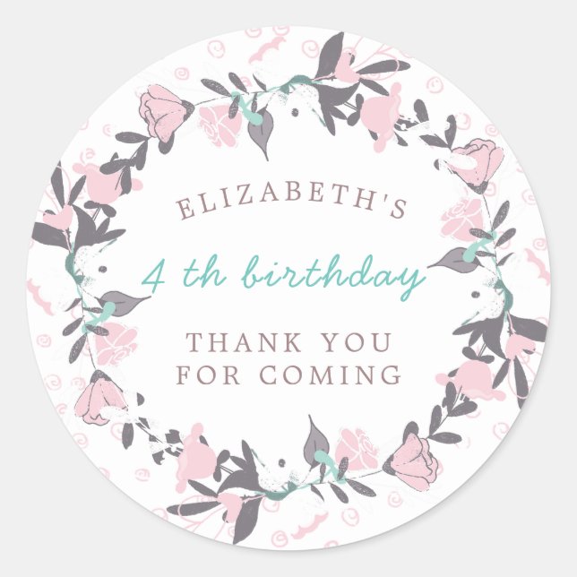 Sticker Rond blush spring fleoral wreath anniversaire merci (Devant)