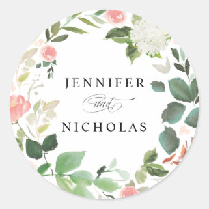 Sticker Rond Blush Spring Floral Mariage
