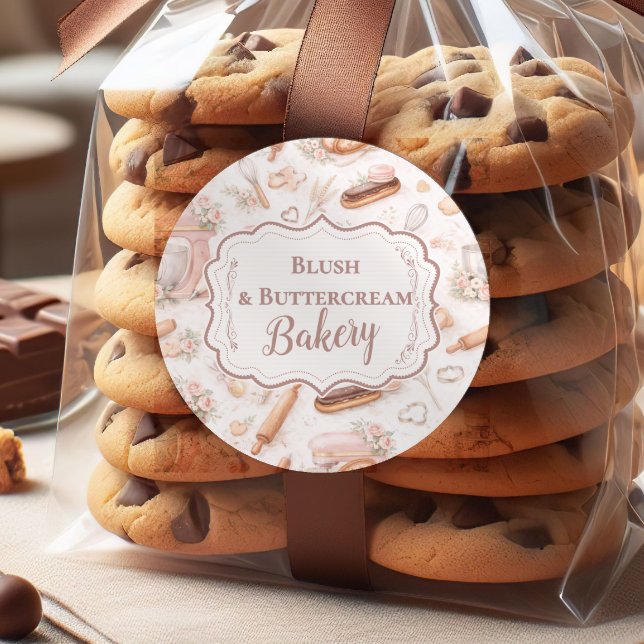 Sticker Rond Blush Vintage Patisserie Bakery Business (Créateur téléchargé)