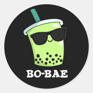 Sticker Rond Bo-bae Funny Boba Tea Pun Dark BG