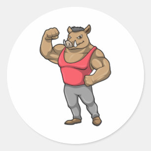 Sticker Rond Boar Bodybuilder Muscles Bodybuilding
