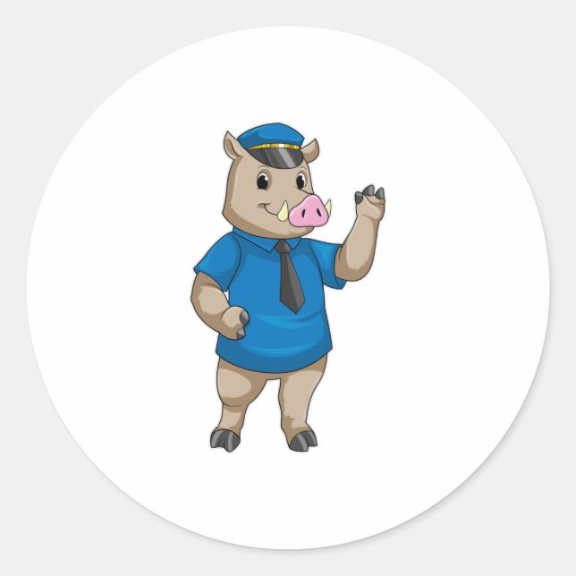Sticker Rond Boar en tant qu'officier de police avec casquette  (Devant)