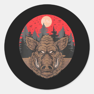 Sticker Rond Boar Fullmoon Lover Saison Animal Wild Wildlife