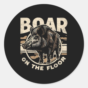 Sticker Rond Boar On The Floor Camo Vintage Wild Hog Retr Homme