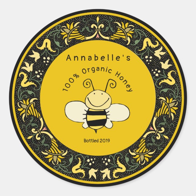 Sticker Rond Boarder victorien mignonne Miel Bee (Devant)