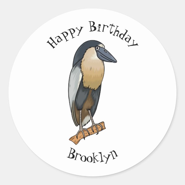 Sticker Rond Boat-billed heron bird cartoon (Devant)