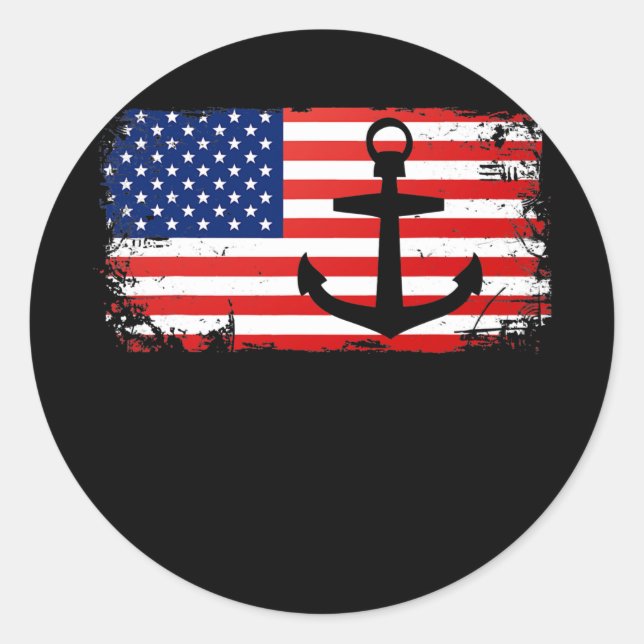 Sticker Rond Boating Anchor USA American Flag Boat Lover (Devant)