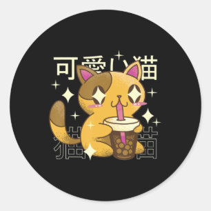 Sticker Rond Boba Cat Kawaii Anime Japonaise Nourriture Filles 
