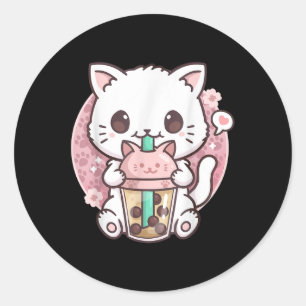 Sticker Rond Boba Chat Boba Thé Buble Thé Kawaii Anime Chat Kaw