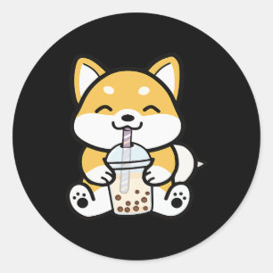 Sticker Rond Boba Corgi, Corgi Boba, Boba Shiba, Shiba, Corgi