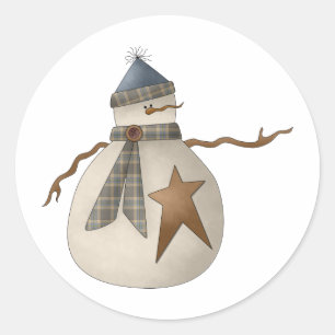 Sticker Rond Bobbins de neige ・ Snowman avec Star