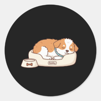 Sticker Rond Bobby Sleeping Dog Sticker: Cozy Minimalist Puppy 