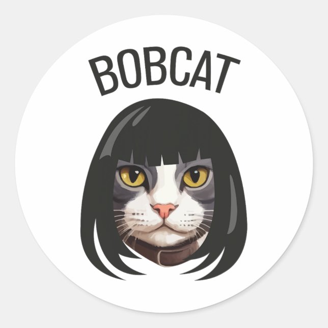 Sticker Rond Bobcat Funny Chat Bob Haircut Trending Comedy Chat (Devant)
