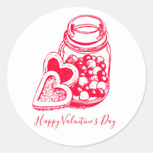 Sticker Rond Bocal De Verre De Valentines Coeur-Bonbons Cookies
