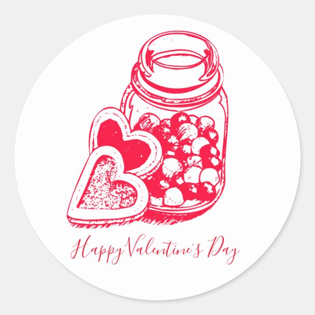 Sticker Rond Bocal De Verre De Valentines Coeur-Bonbons Cookies (Devant)