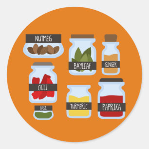 Sticker Rond Bocaux d'épices colorés style cuisine