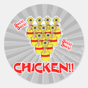 Sticker Rond bock bock poulet drôle effrayé quilles de bowling