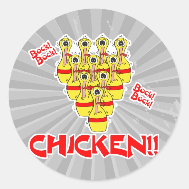 Sticker Rond bock bock poulet drôle effrayé quilles de bowling (Devant)