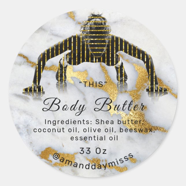 Sticker Rond Body Oil Balm Cosmétique Fitness Care Gold Marble (Devant)