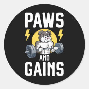 Sticker Rond Bodybuilder Amoureux des chiens Gym Porter Fitness