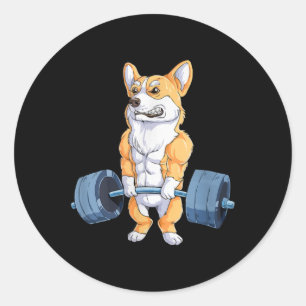 Sticker Rond Bodybuilder Corgi de levage d'alimentation