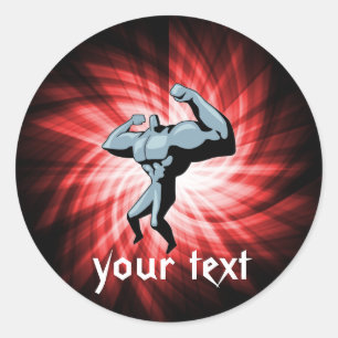 Sticker Rond Bodybuilder ; rouge