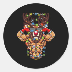 Sticker Rond Bodybuilding de Père Noël Reindeer Christmas Gym W
